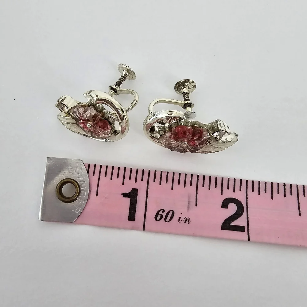Vintage Signed Coro Pink Sugar Flower Screw-Back Earrings - 1940s/50s